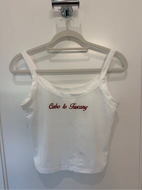 Cabo to Tuscany Embroidered White Cropped Tank Top Medium